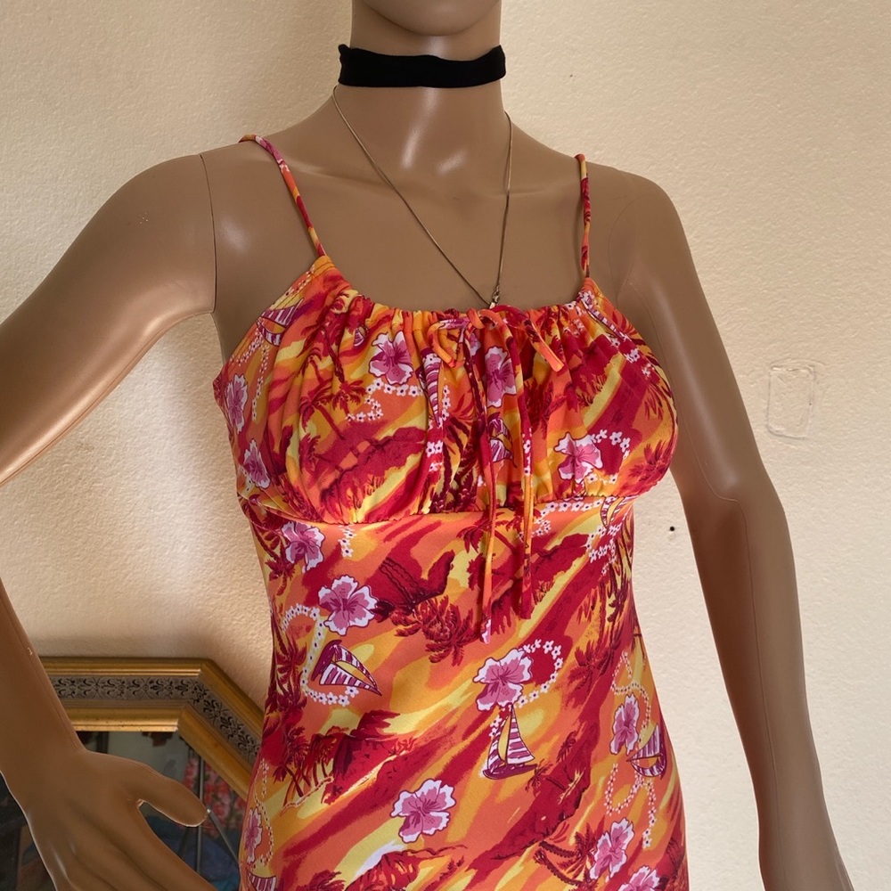 Y2k orange Hawaiian print mini dress by Charlotte Russe -small